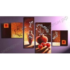 Модульная картина из 4 секций: ваза с фруктами, выполненная маслом на холсте